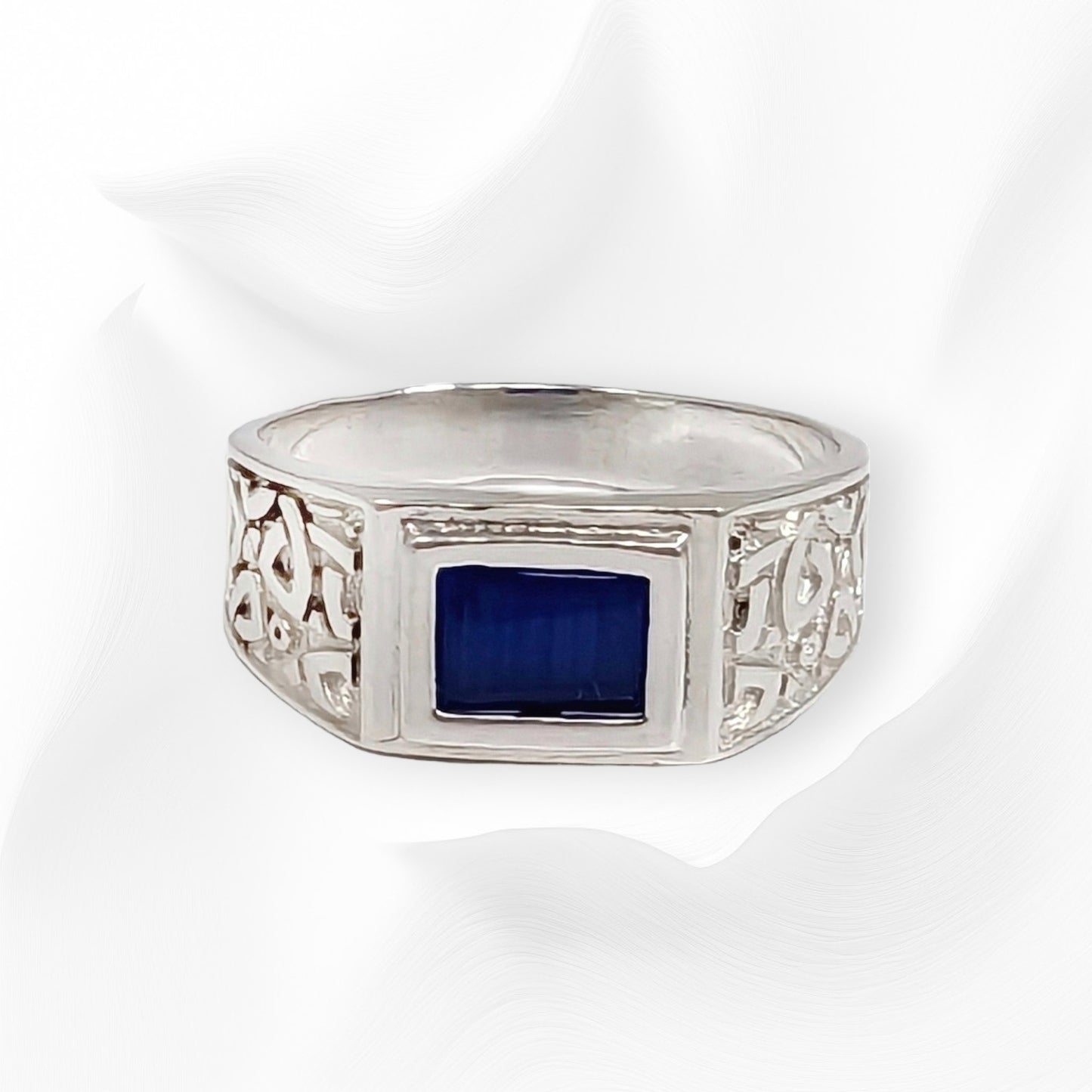 925 Sterling Silver Men's Ring with Authentic Cat's Eye Quartz