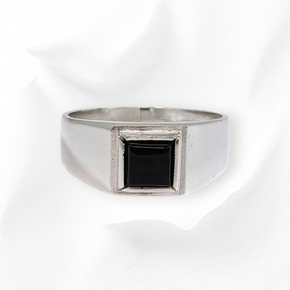 925 Sterling Silver Men's Ring with Authentic Black Onyx Gemstone
