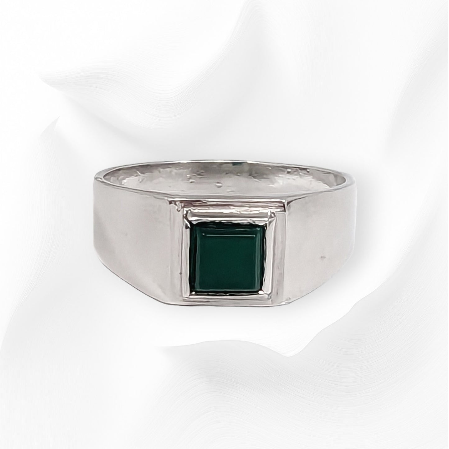 925 Sterling Silver Men's Ring with Authentic Green Agate Gemstone