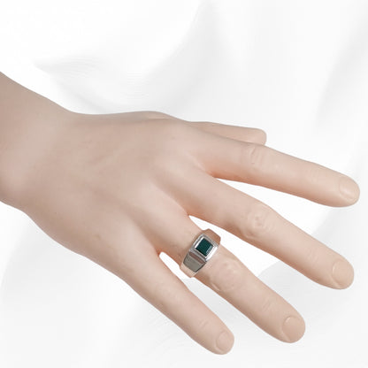 925 Sterling Silver Men's Ring with Authentic Green Agate Gemstone