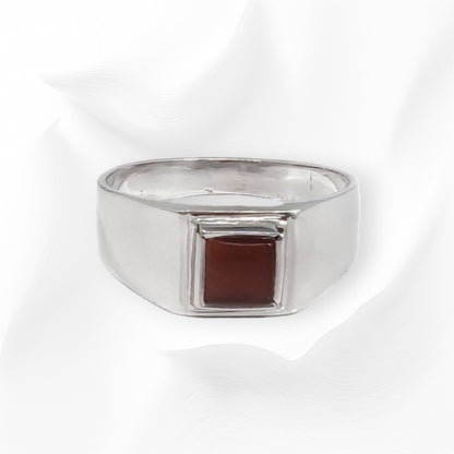 925 Sterling Silver Men's Ring with Authentic Red Agate Gemstone ki