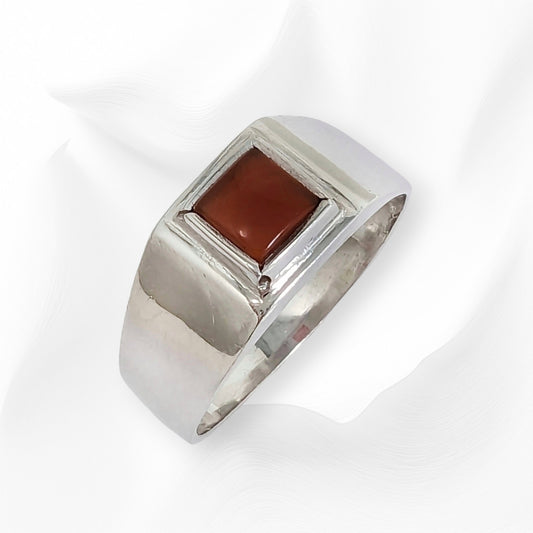 925 Sterling Silver Men's Ring with Authentic Red Agate Gemstone ki