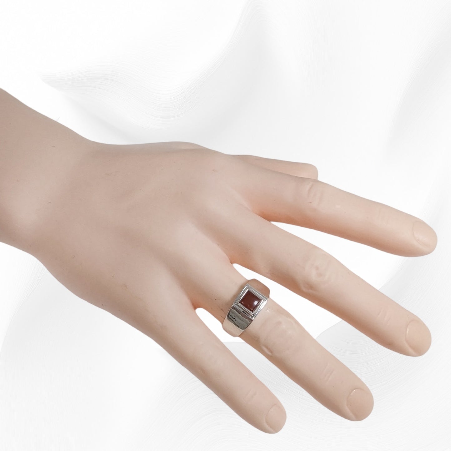 925 Sterling Silver Men's Ring with Authentic Red Agate Gemstone ki