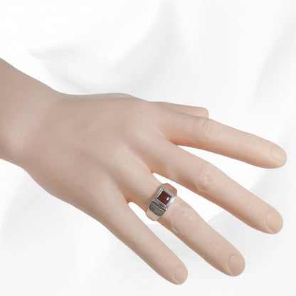 925 Sterling Silver Men's Ring with Authentic Red Agate Gemstone ki