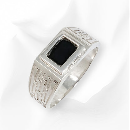 925 Sterling Silver Men's Ring with Authentic Black  Onyx Gemstone