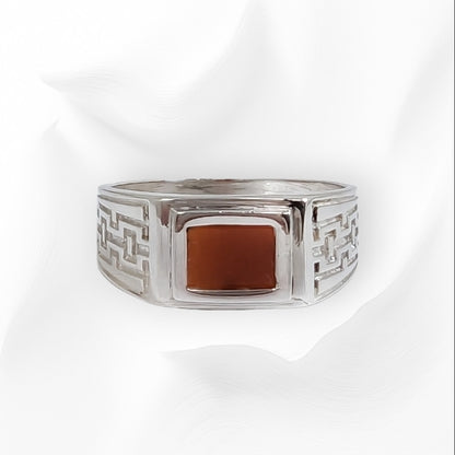 925 Sterling Silver Men's Ring with Authentic Red Agate Gemstone