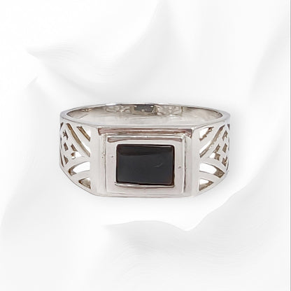 925 Sterling Silver Men's Ring with Authentic Black  Onyx Gemstone