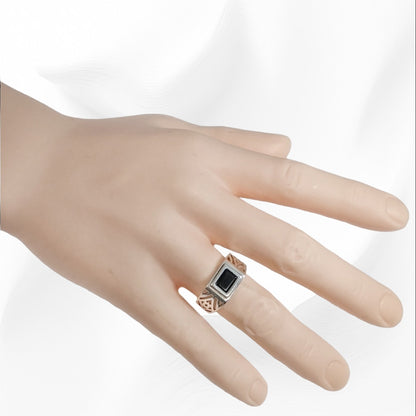 925 Sterling Silver Men's Ring with Authentic Black  Onyx Gemstone