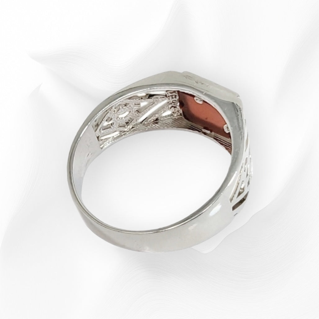 925 Sterling Silver Men's Ring with Authentic Red Agate Gemstone