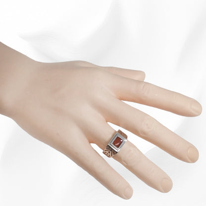 925 Sterling Silver Men's Ring with Authentic Red Agate Gemstone