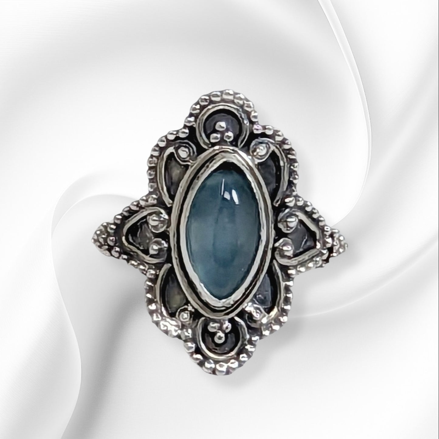 925 Sterling Silver Women's Ring With Authentic Blue Chalcedony Gemstone