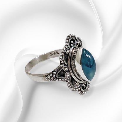 925 Sterling Silver Women's Ring With Authentic Blue Chalcedony Gemstone