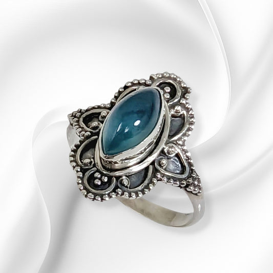 925 Sterling Silver Women's Ring With Authentic Blue Chalcedony Gemstone