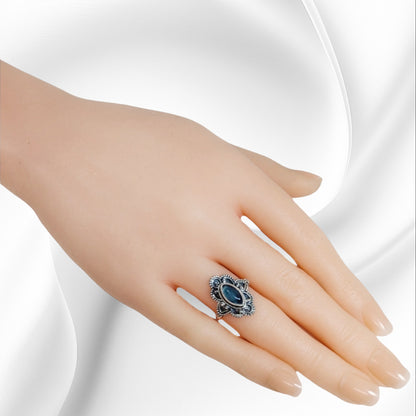 925 Sterling Silver Women's Ring With Authentic Blue Chalcedony Gemstone