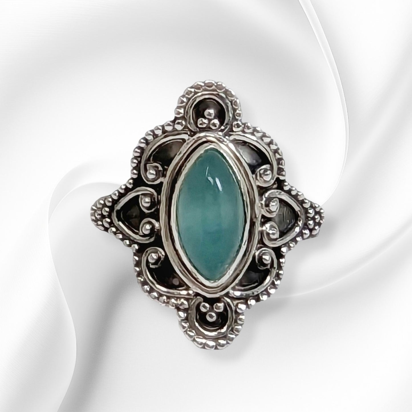 925 Sterling Silver Women's Ring With Authentic Chalcedony Aqua Gemstone