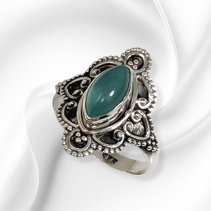 925 Sterling Silver Women's Ring With Authentic Chalcedony Aqua Gemstone
