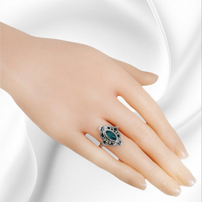925 Sterling Silver Women's Ring With Authentic Chalcedony Aqua Gemstone