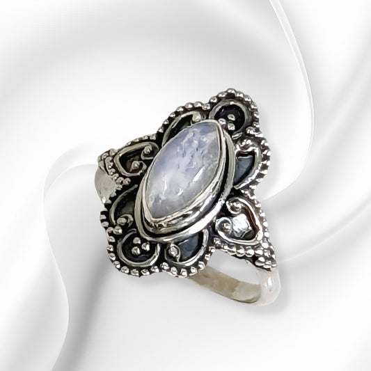 925 Sterling Silver Women's Ring With Authentic Moonstone Gemstone