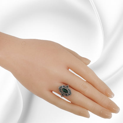 925 Sterling Silver Women's Ring With Authentic Green Jade Gemstone