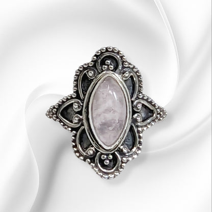 925 Sterling Silver Women's Ring With Authentic Rose Quartz