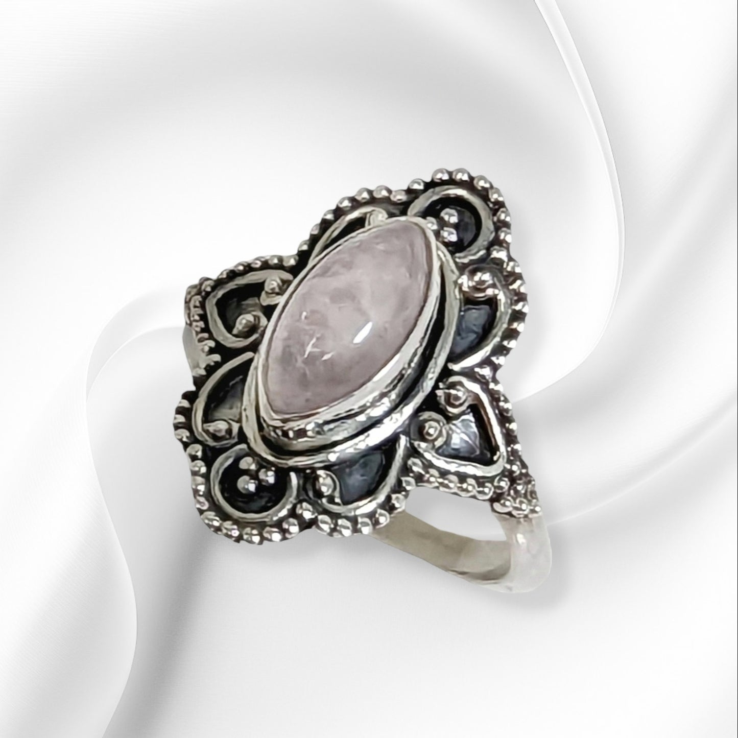 925 Sterling Silver Women's Ring With Authentic Rose Quartz