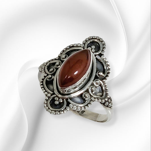 925 Sterling Silver Women's Ring With Authentic Carnelian Gemstone