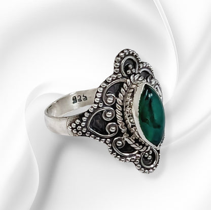925 Sterling Silver Women's Ring With Authentic Green Onyx Gemstone