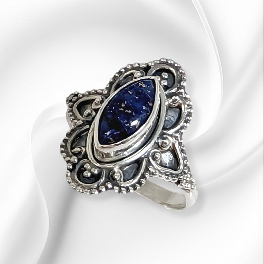 925 Sterling Silver Women's Ring With Authentic Lapis Lazuli Gemstone