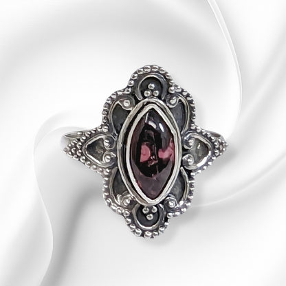 925 Sterling Silver Women's Ring With Authentic Red Garnet Gemstone