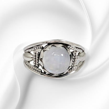 925 Sterling Silver Women's Ring with Authentic Rainbow Moonstone