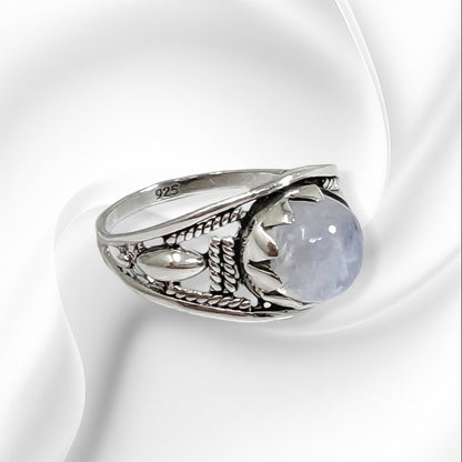 925 Sterling Silver Women's Ring with Authentic Rainbow Moonstone