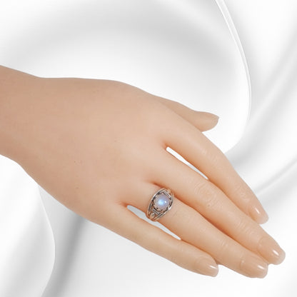 925 Sterling Silver Women's Ring with Authentic Rainbow Moonstone