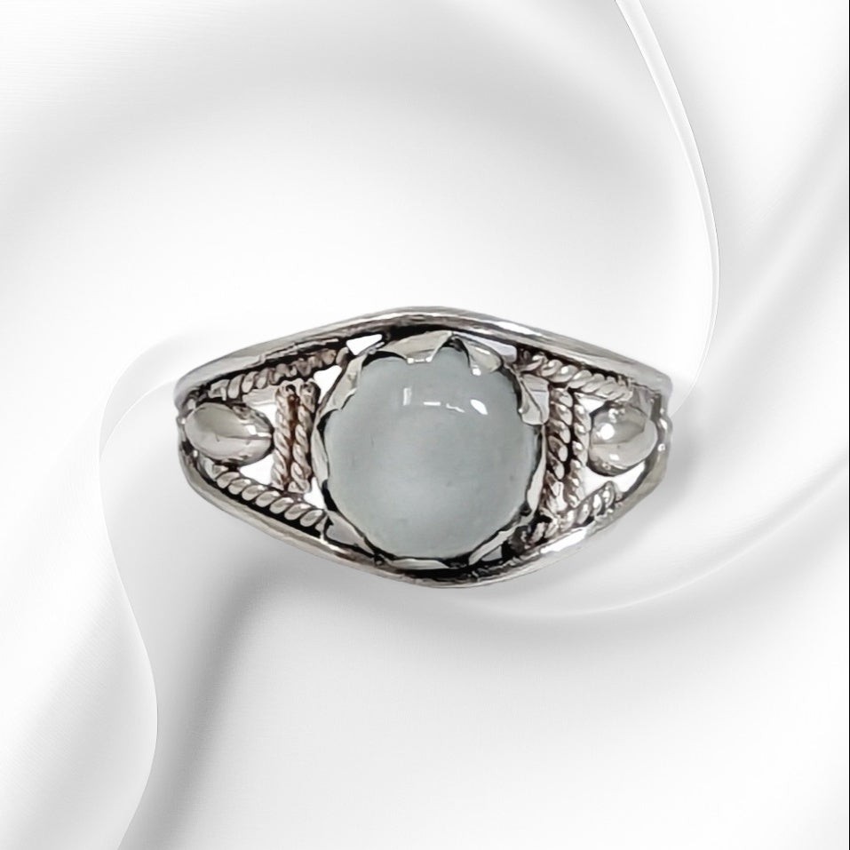 925 Sterling Silver Women's Ring with Authentic Chalcedony Aqua Gemstone