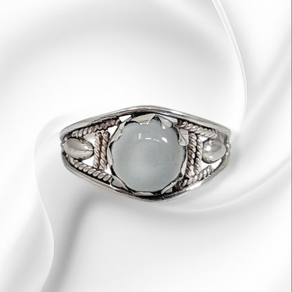 925 Sterling Silver Women's Ring with Authentic Chalcedony Aqua Gemstone