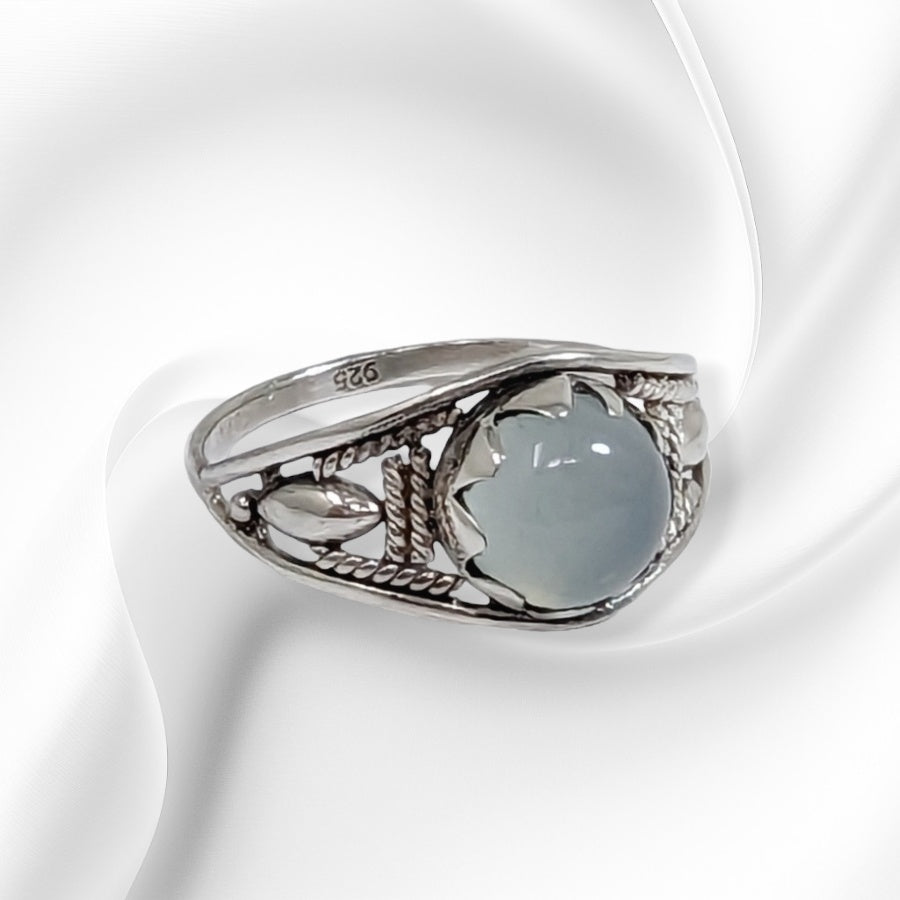 925 Sterling Silver Women's Ring with Authentic Chalcedony Aqua Gemstone