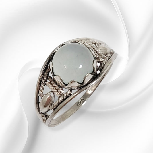 925 Sterling Silver Women's Ring with Authentic Chalcedony Aqua Gemstone