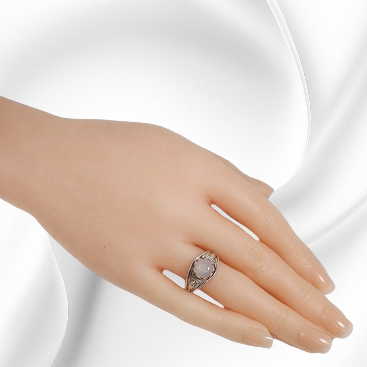 925 Sterling Silver Women's Ring with Authentic Chalcedony Aqua Gemstone