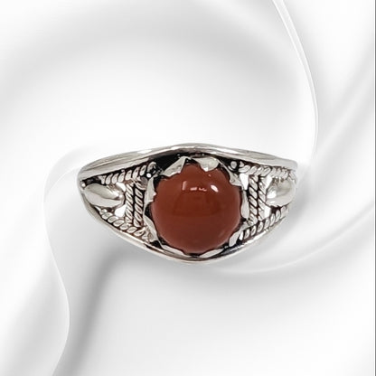 925 Sterling Silver Women's Ring with Authentic Carnelian Gemstone