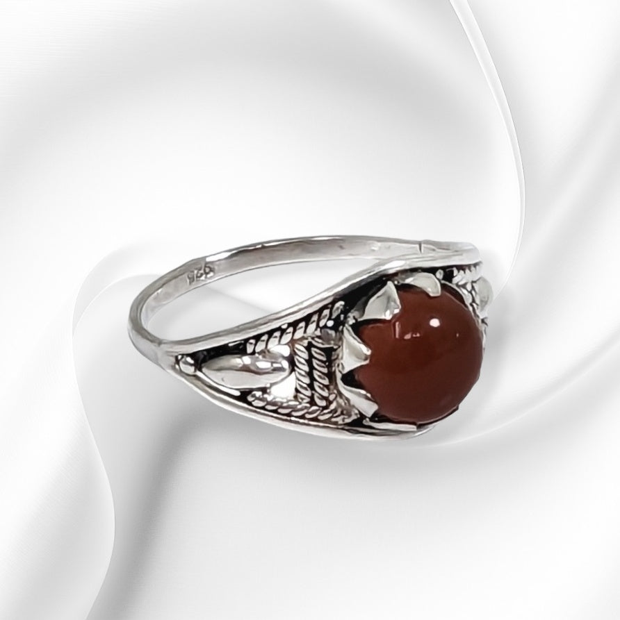 925 Sterling Silver Women's Ring with Authentic Carnelian Gemstone