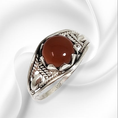 925 Sterling Silver Women's Ring with Authentic Carnelian Gemstone