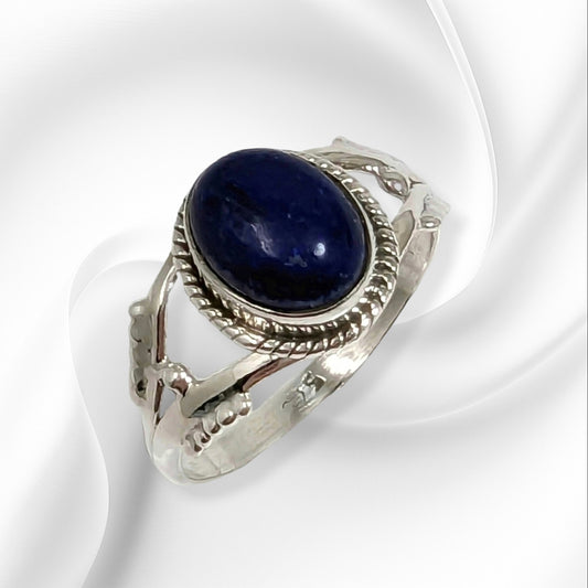 925 Sterling Silver Women's Ring with Authentic Lapis Lazuli Gemstone