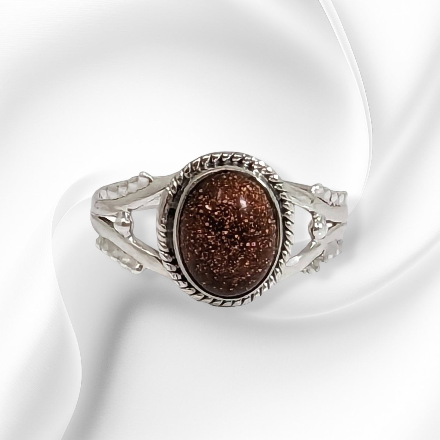 925 Sterling Silver Women's Ring with Authentic Goldstone Gemstone