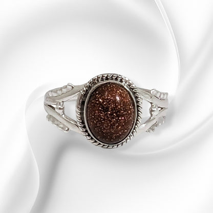 925 Sterling Silver Women's Ring with Authentic Goldstone Gemstone