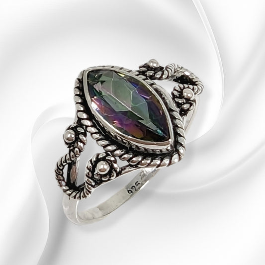 925 Sterling Silver Women's Ring With Authentic Mystic Topaz