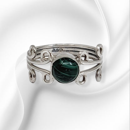 925 Sterling Silver Women's Ring with Authentic Malachite Gemstone