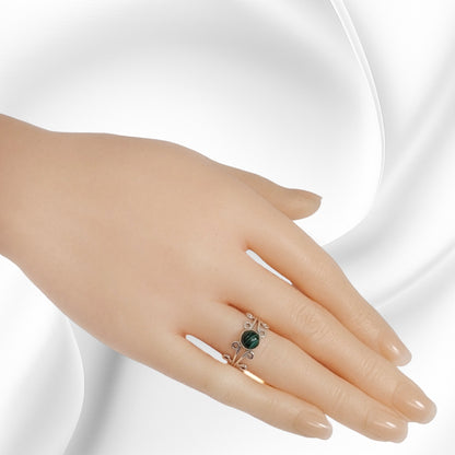 925 Sterling Silver Women's Ring with Authentic Malachite Gemstone