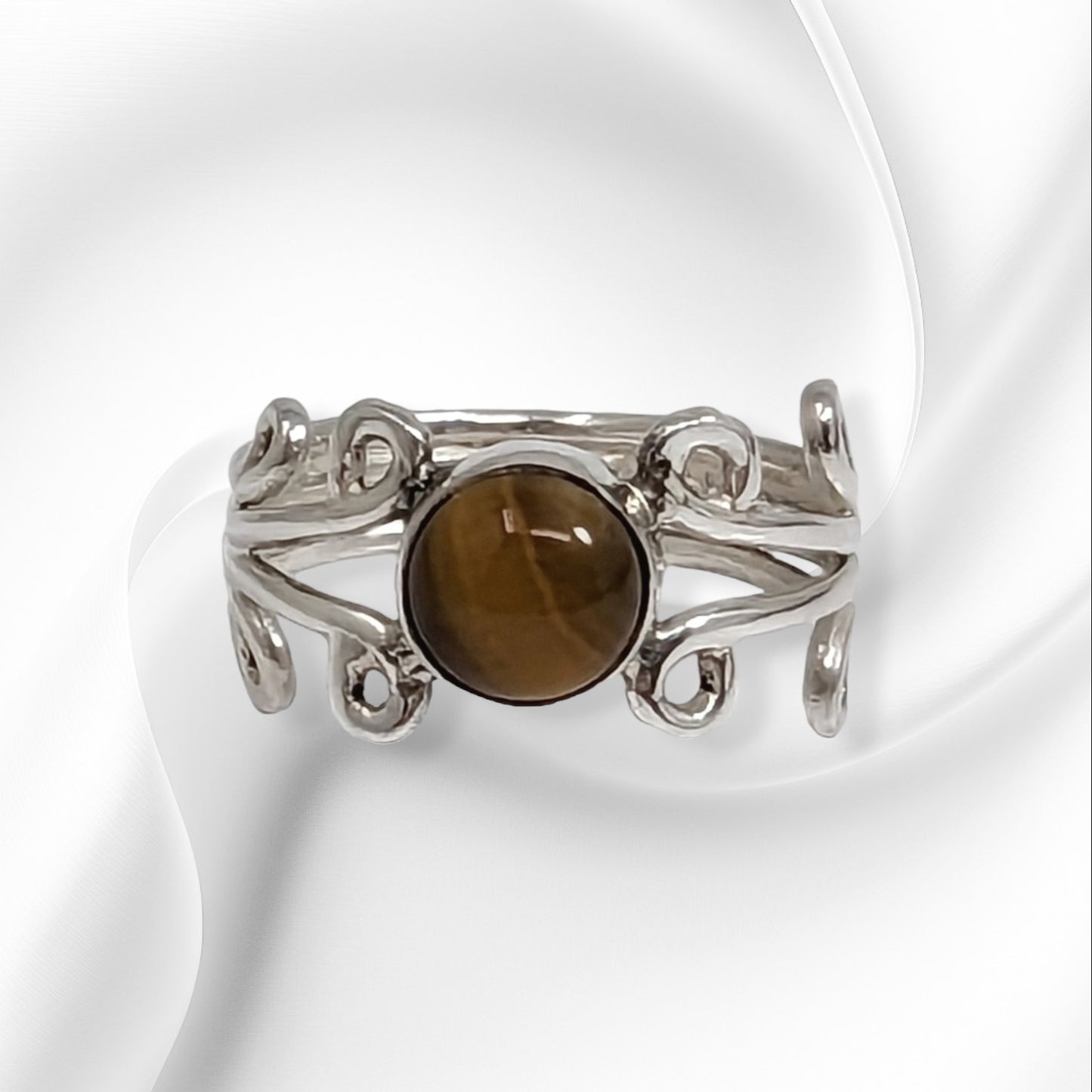 925 Sterling Silver Women's Ring with Authentic Tiger's Eye Gemstone