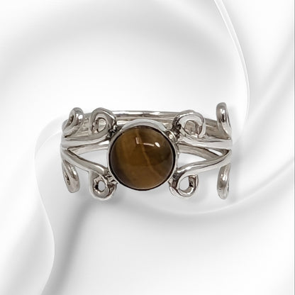 925 Sterling Silver Women's Ring with Authentic Tiger's Eye Gemstone
