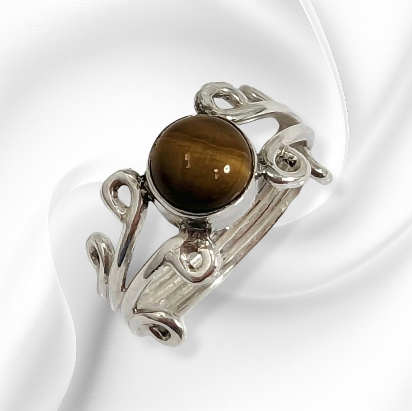 925 Sterling Silver Women's Ring with Authentic Tiger's Eye Gemstone