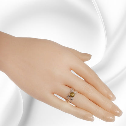 925 Sterling Silver Women's Ring with Authentic Tiger's Eye Gemstone